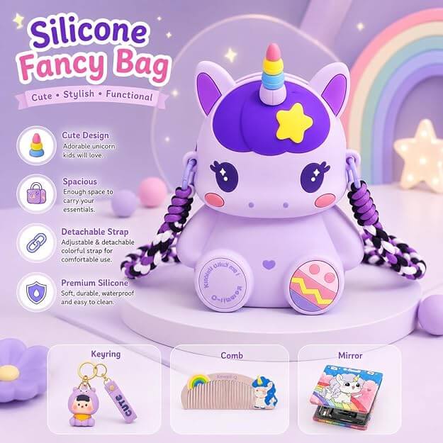 Purple Unicorn Cute Theme Shape Mini Sling bag for Girls