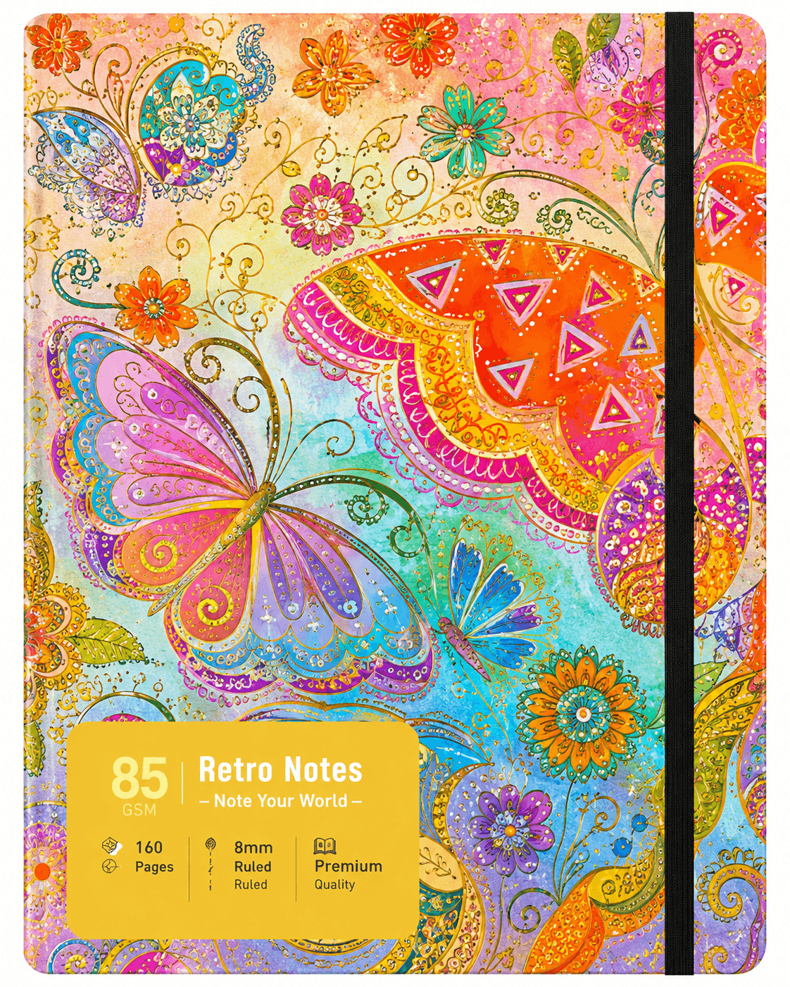 Retro Notes Hardcover Journal Notebook.