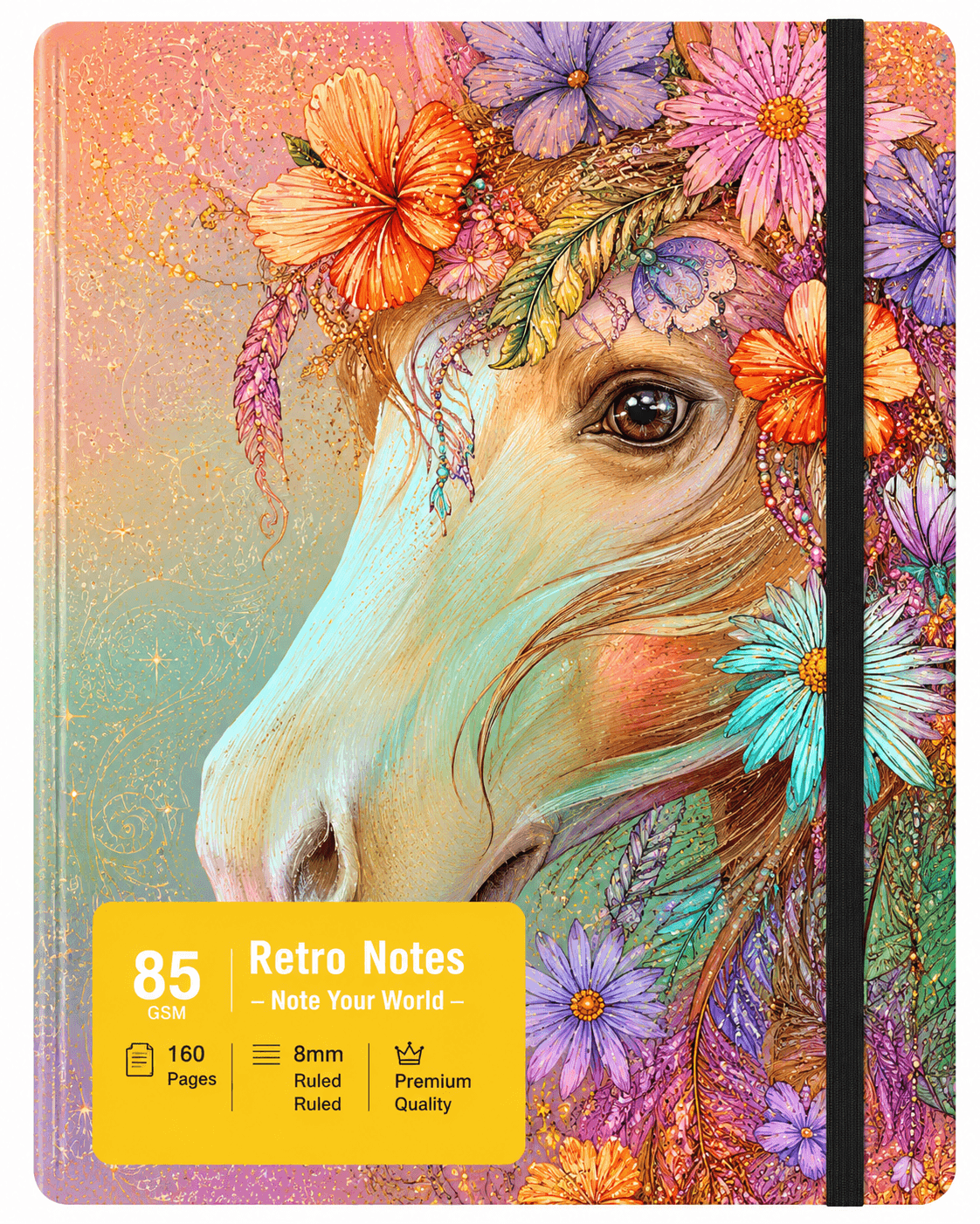Retro Notes Hardcover Journal Notebook.