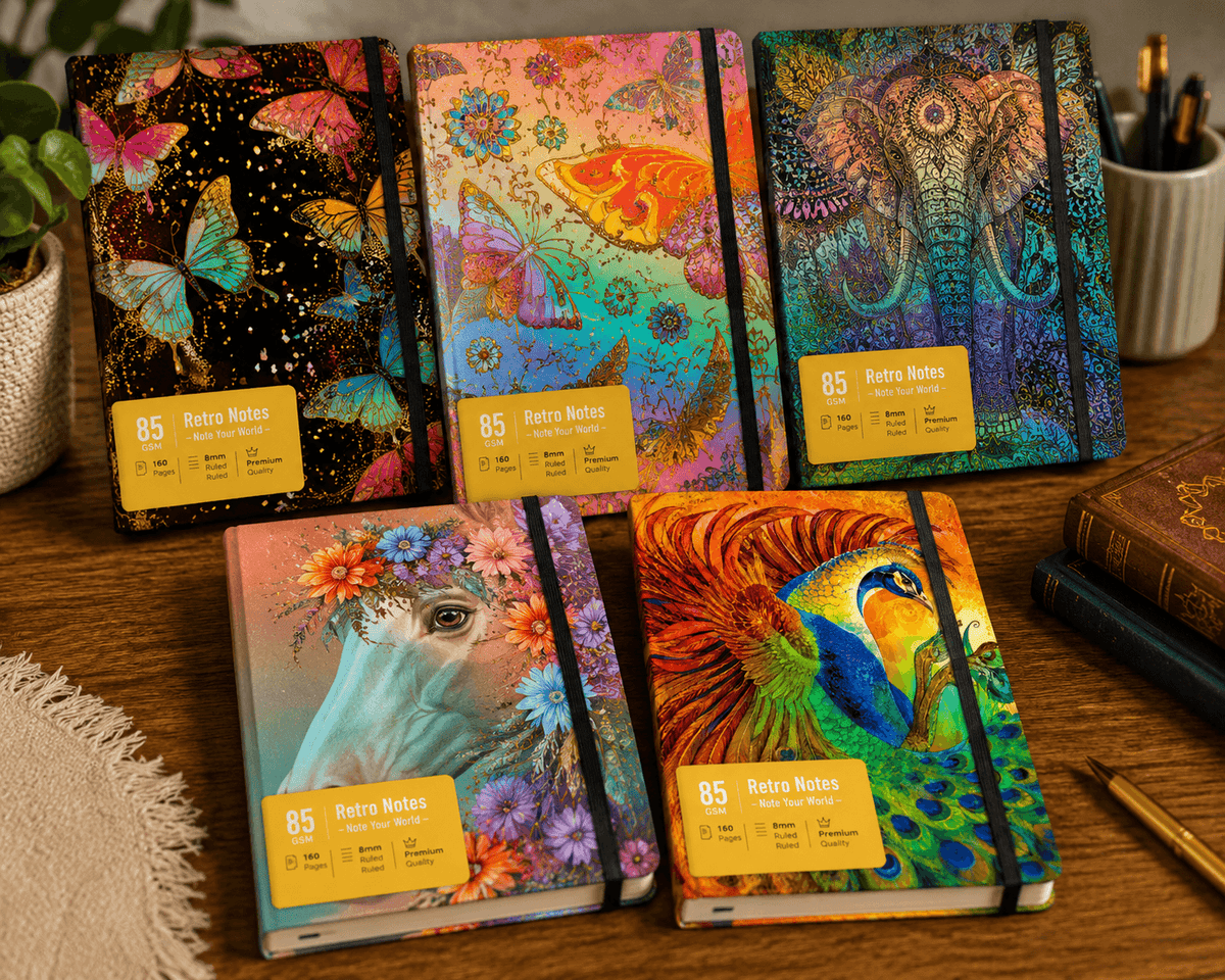 Retro Notes Hardcover Journal Notebook.