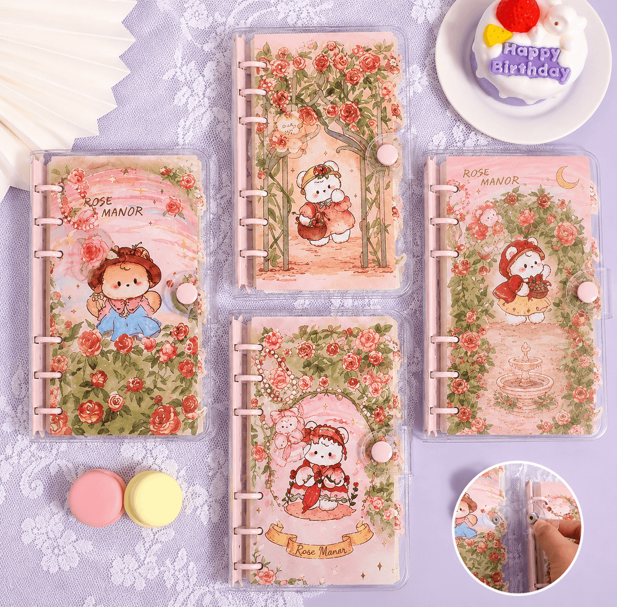 Rose Manor Mini Loose Leaf Binder Notebook