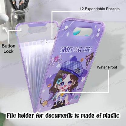 Sweet Girl  File Folder with Button Lock and Handle