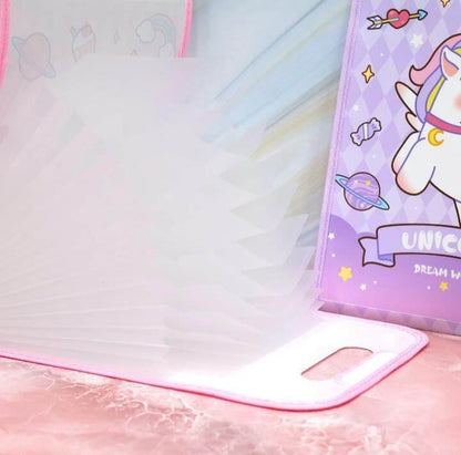 Unicorn Theme Purple File Folder with Button Lock and Handle.