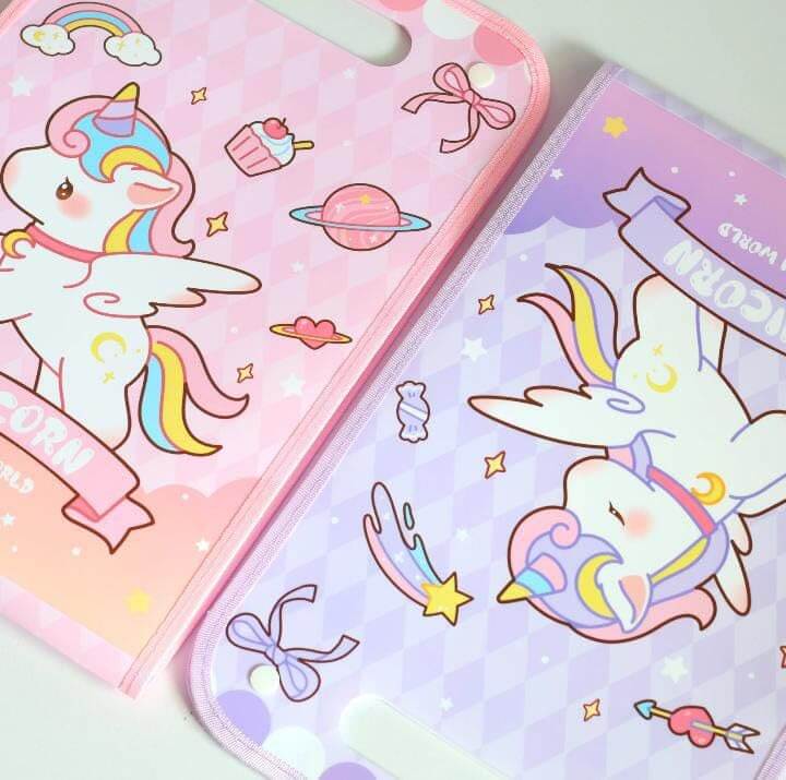 Unicorn Theme Purple File Folder with Button Lock and Handle.