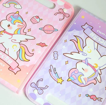 Unicorn Theme Purple File Folder with Button Lock and Handle.