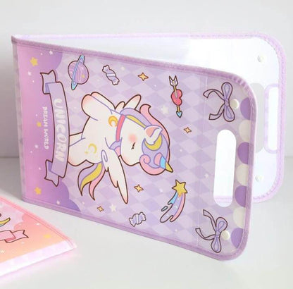 Unicorn Theme Purple File Folder with Button Lock and Handle.