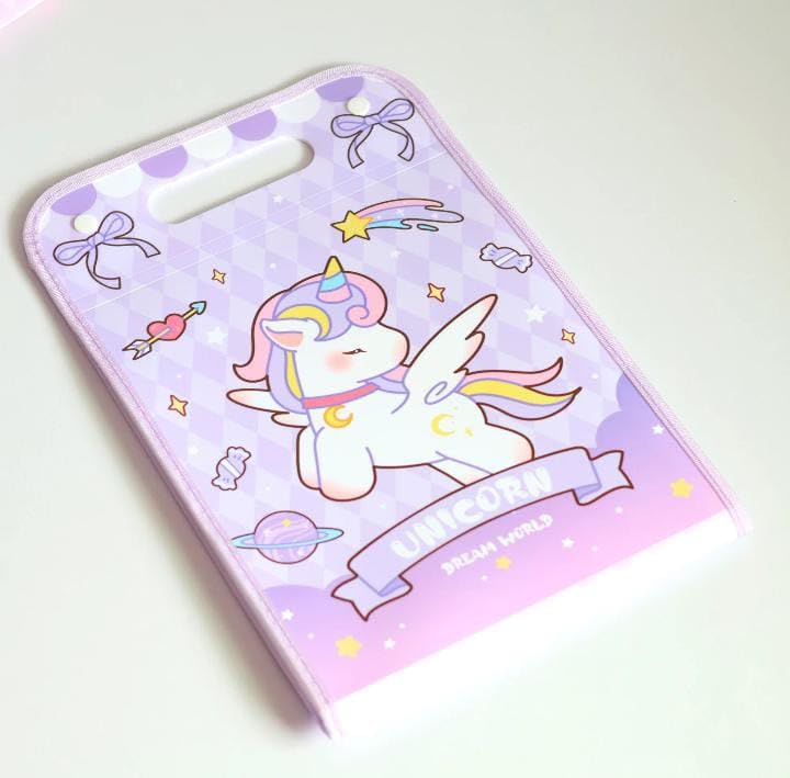 Unicorn Theme Purple File Folder with Button Lock and Handle.