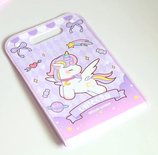 Unicorn Theme Purple File Folder with Button Lock and Handle.