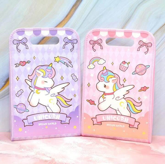 Unicorn Theme Purple File Folder with Button Lock and Handle.