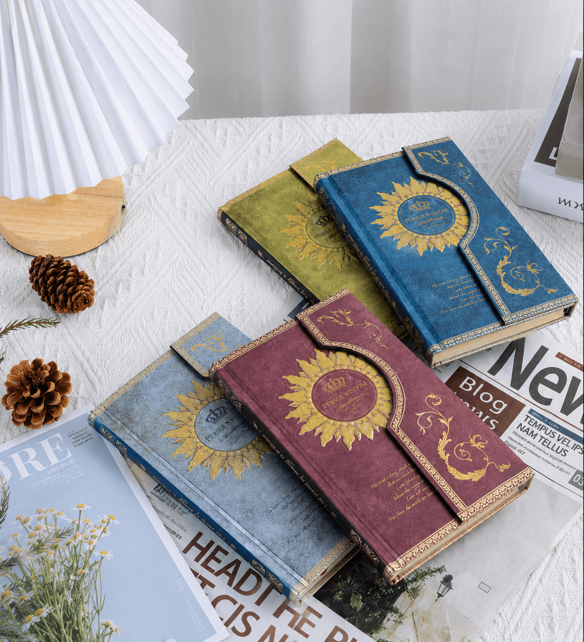 Vintage Sunflower Hardcover Journal with Magnetic Flap Closure