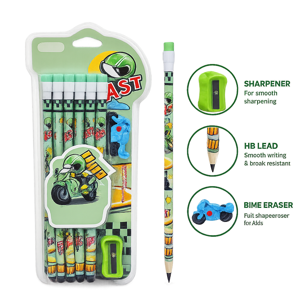 Speed Racing Bike Theme HB Pencil Set for Kids (Pack of 10)