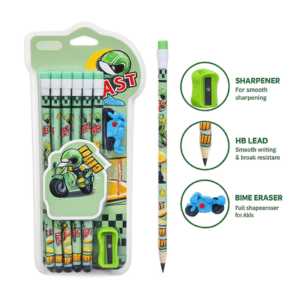 Speed Racing Bike Theme HB Pencil Set for Kids (Pack of 10)