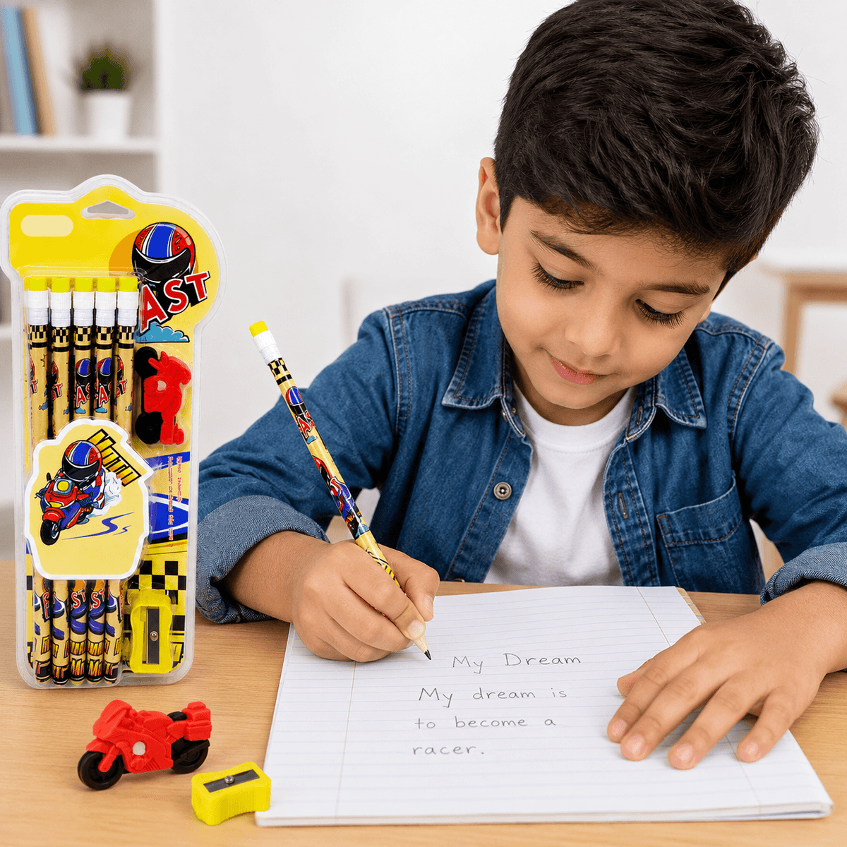 Speed Racing Bike Theme HB Pencil Set for Kids (Pack of 10)