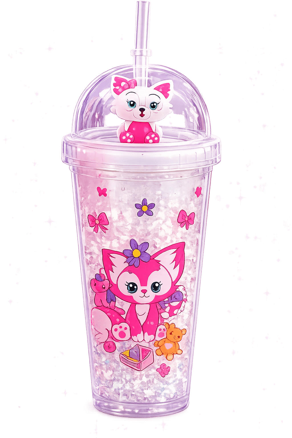 Cute Glitter Fox Kids Tumbler