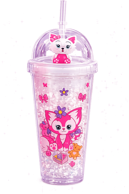 Cute Glitter Fox Kids Tumbler