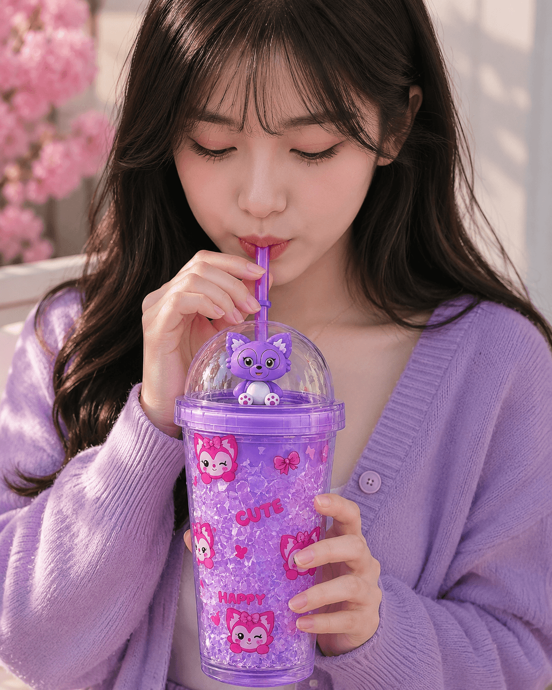 Cute Glitter Fox Kids Tumbler