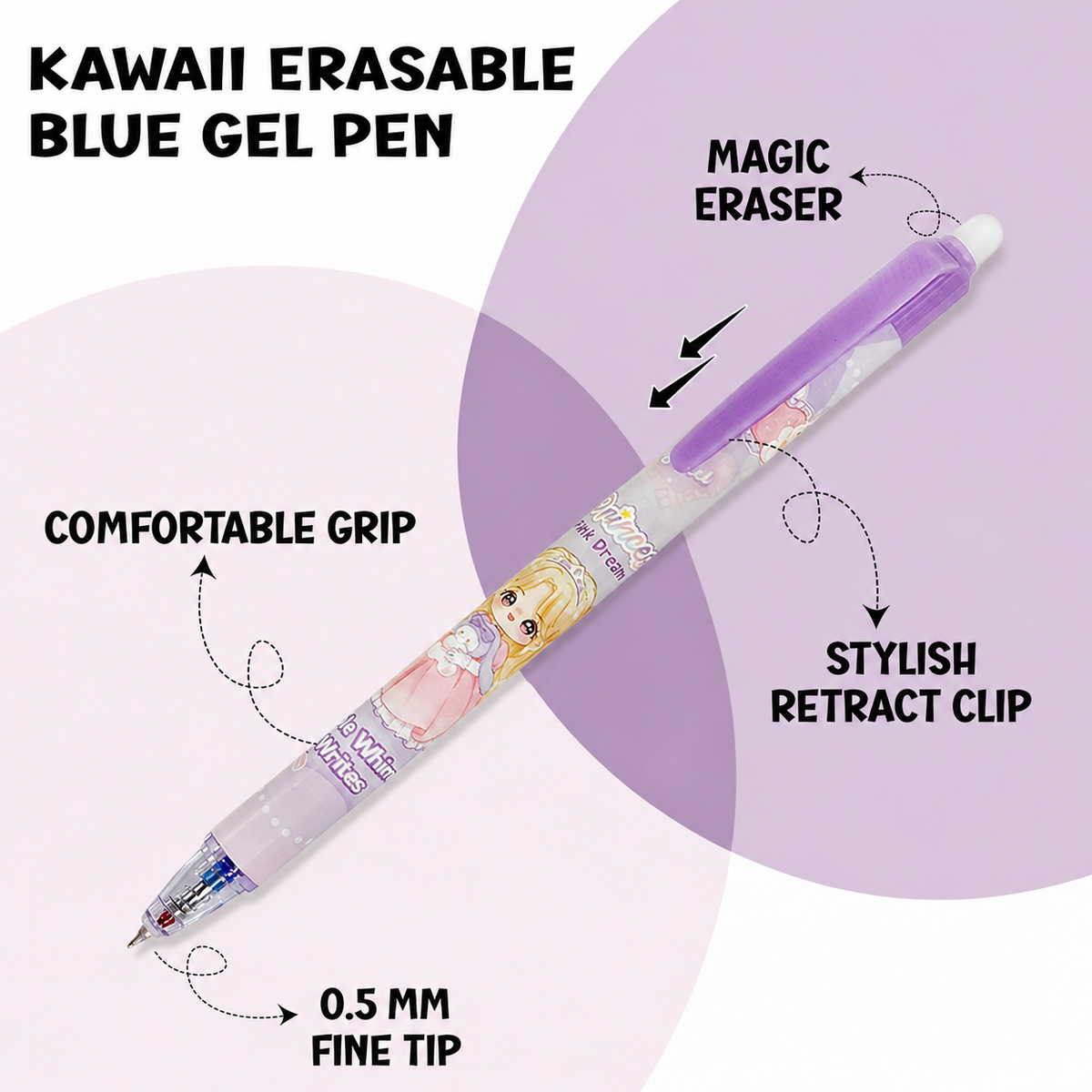 Princess Pink Dream Erasable Gel Pen Set – Pack of 12 Pens.
