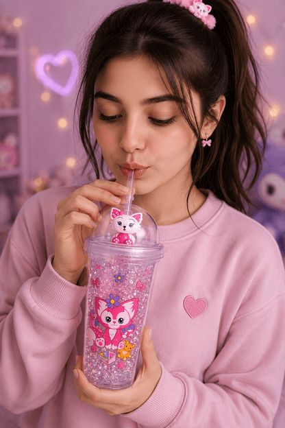 Cute Glitter Fox Kids Tumbler
